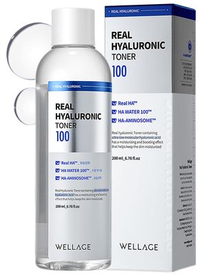 WELLAGE Real Hyaluronic Toner 100 - Korean Facial Toner with 93% Ultra Low Molecular Hyaluronic Acid - Moisturizing, Hypoallergenic, Skin Irritation-Free, K-Beauty Skincare, 6.76 fl.oz.