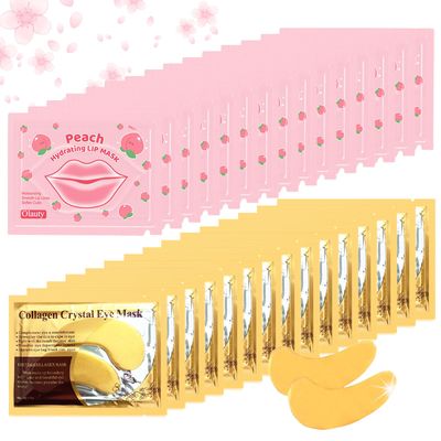 Xiuxixu 30 Pairs 24k Gold Eye Mask and Lip Masks,Reducing Fine Lines Dark Circleeye Patches, Pink Lip Mask and Collagen Gel Eye Patch for Puffy Eyes Effectively Moisturize Eye Lip Area for Women Men