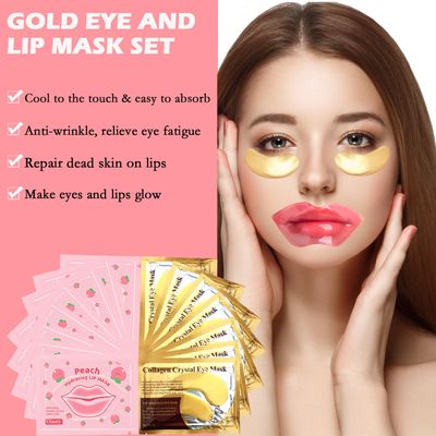 Xiuxixu 30 Pairs 24k Gold Eye Mask and Lip Masks,Reducing Fine Lines Dark Circleeye Patches, Pink Lip Mask and Collagen Gel Eye Patch for Puffy Eyes Effectively Moisturize Eye Lip Area for Women Men