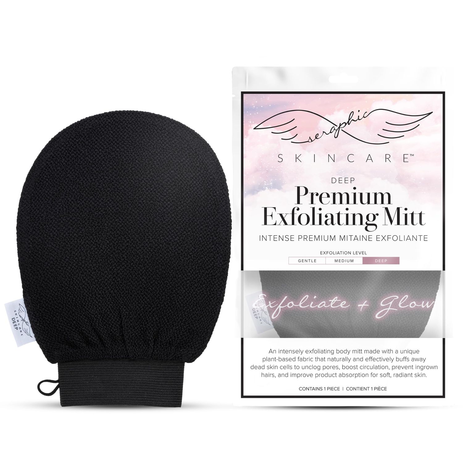 Seraphic Skincare Premium Exfoliating Mitt for Body, Deep - Viscose Fiber Korean Exfoliating Glove for Normal to Dry Skin - Body Exfoliator for Self-Tan Removal and Application