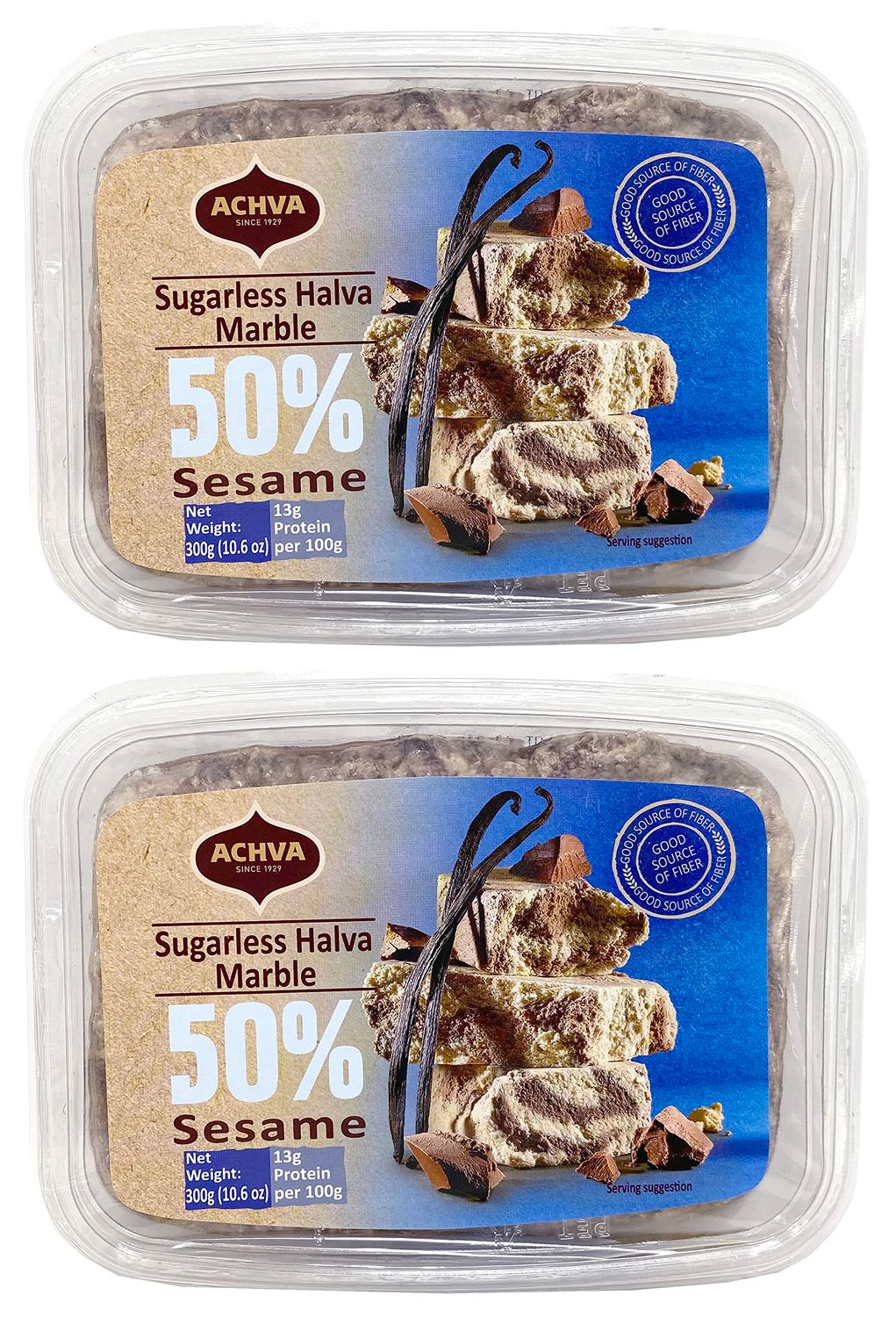 Achva Marble Sesame Sugarless Halva, 300 grams,Pack of 2