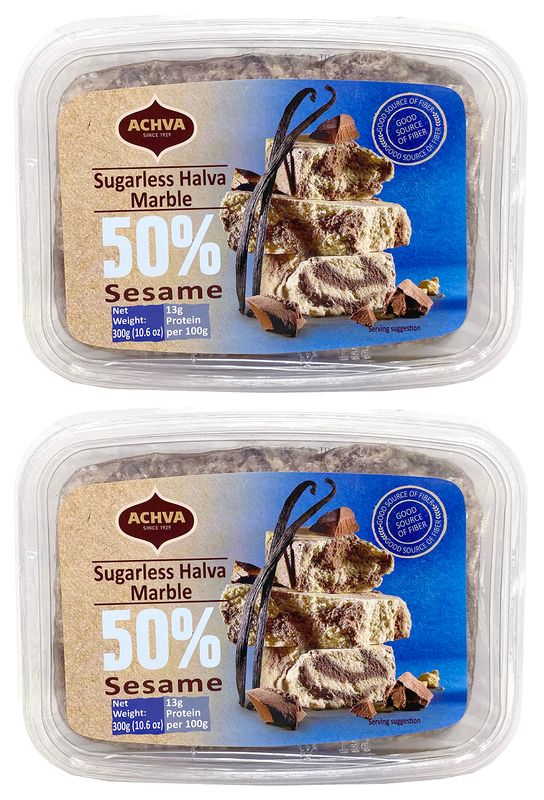 Achva Marble Sesame Sugarless Halva, 300 grams,Pack of 2