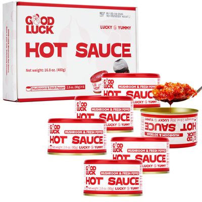 GOOD LUCK Mushroom Hot Sauce, Spicy Chili Oil and Chili Paste with High-Grade Instant Mushroom Sauce, Chopped Chili Sauce,Fresh Pepper,Soybean,Garlic,6 Cans