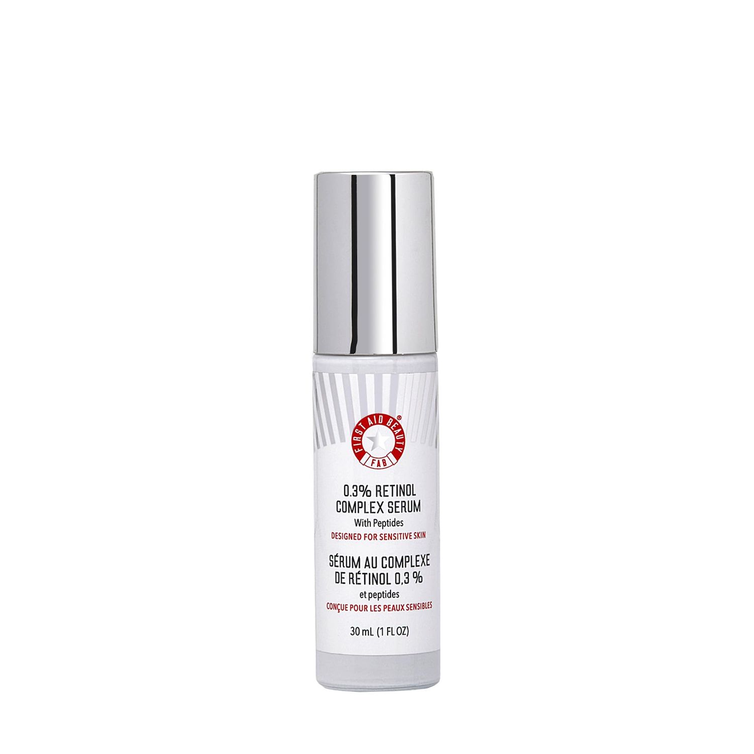 First Aid Beauty - 0.3% Retinol Complex Serum with Peptides, Designed for Sensitive Skin, Helps Visibly Improve Lines and Wrinkles with Less Irritation than Traditional Retinol, Non-Comedogenic, 1 oz