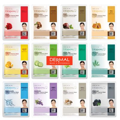 DERMAL 12 Combo Pack Collagen Essence Korean Face Mask Best Value Set - Hydrating &amp; Soothing Facial Mask with Panthenol - Hypoallergenic Sheet Mask for All Skin Types - Natural Home Spa Treatment Mask