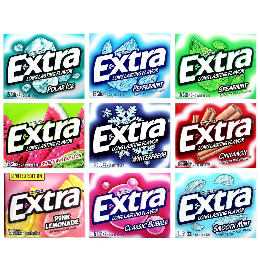 Bitetwist Assorted Chewing Gum, Variety pack Of Extra Long Lasting Flavors, 9 Flavors, Sugar Free, 1 Pack of each flavor (9 Pack)