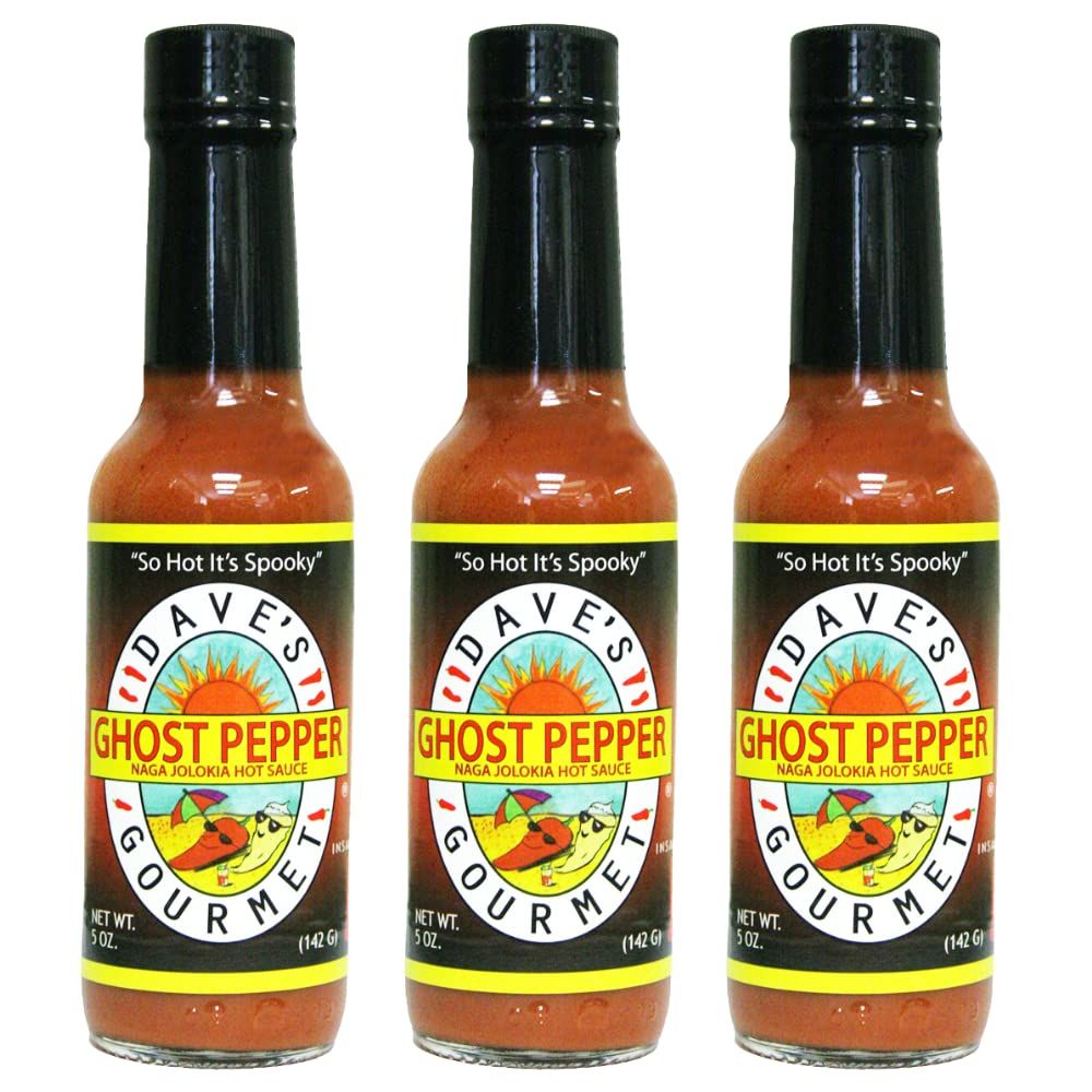 Dave&#39;s Gourmet Ghost Pepper Naga Jolokia Hot Sauce Full Flavored Exceptionally Hot - 3 Bottles