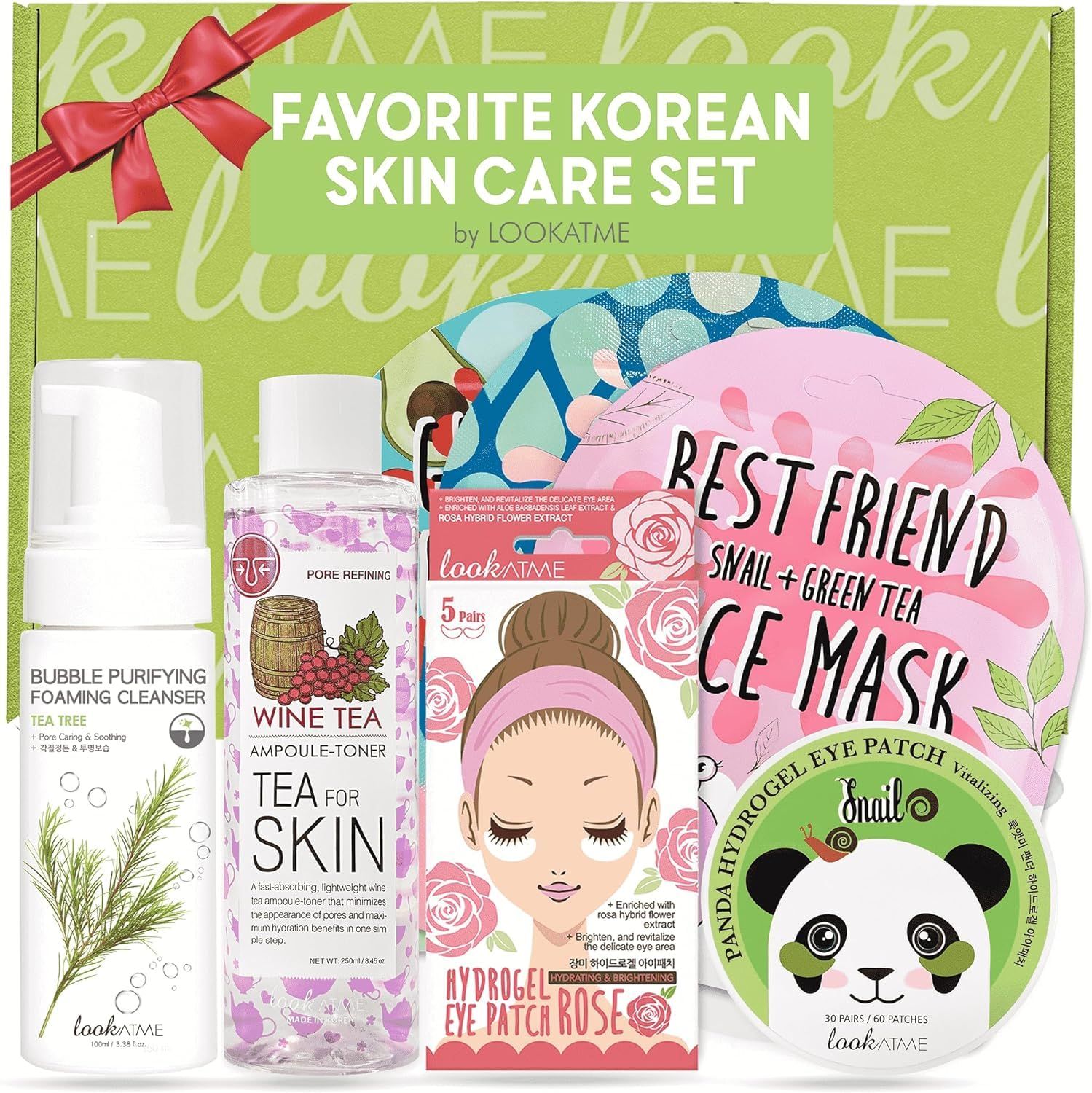 Korean Skin Care Set - Simplified Kbeauty Skincare Kits - Asian Skincare Facial Kit &amp; Sets with Water Based Cleanser, Essence Toner, Under Eye Patches, Face Mask Sheets, Self Care Gifts For Women