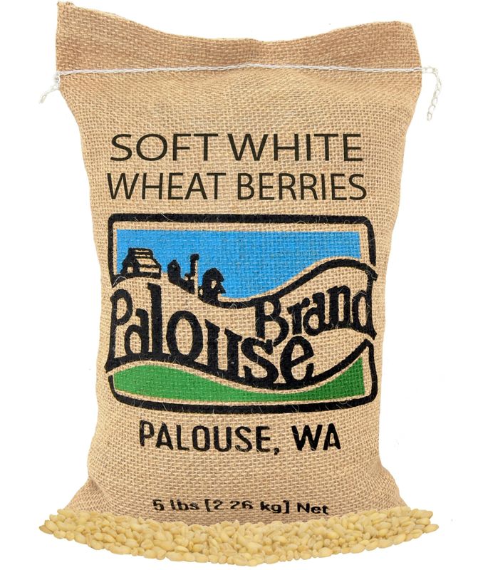 Certified Glyphosate Residue Free Soft White Wheat Berries 5 LBS Family Farmed in Washington State 100% Desiccant Free Non-GMO Project Verified 100% Non-Irradiated Kosher Field Traced Burlap Bag