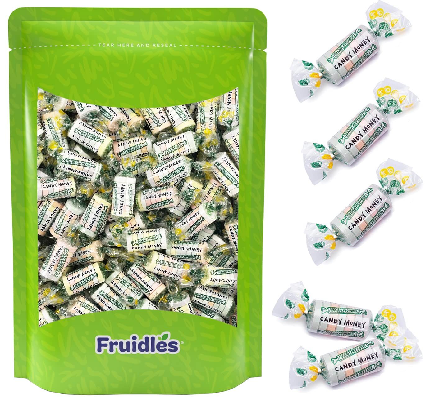 Fruidles Smarties Hard Candy, Assorted Flavors, Individually Wrapped (Half-Pound, Money Candy Roll)