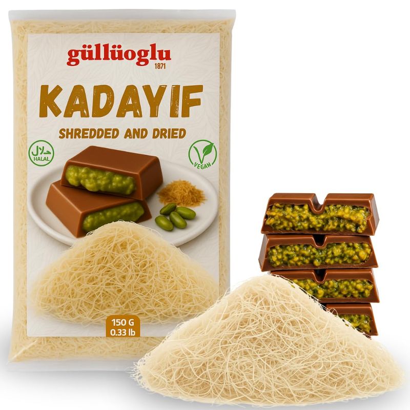 Gulluoglu Dried &amp; Shredded Kataifi - 150g - 0.33lb Kadayif Chopped Fillo Dough, Shredded Phyllo, Kadayif Pastry Dough, Knafeh, Kunafa, Katifi, Kadayif Ingredient for Dubai Chocolate Bar