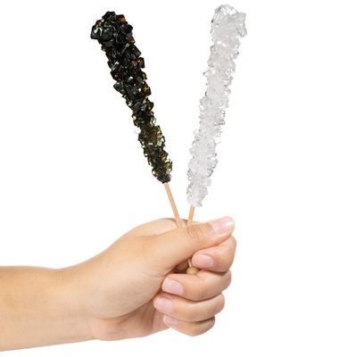 Black and White Rock Candy Sugar Sticks - 24 Individually Wrapped Candy - Black Cherry &amp; Original Sugar Flavored