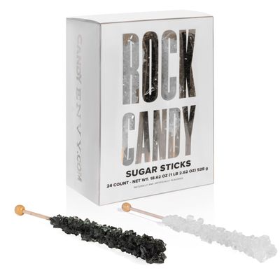 Black and White Rock Candy Sugar Sticks - 24 Individually Wrapped Candy - Black Cherry &amp; Original Sugar Flavored