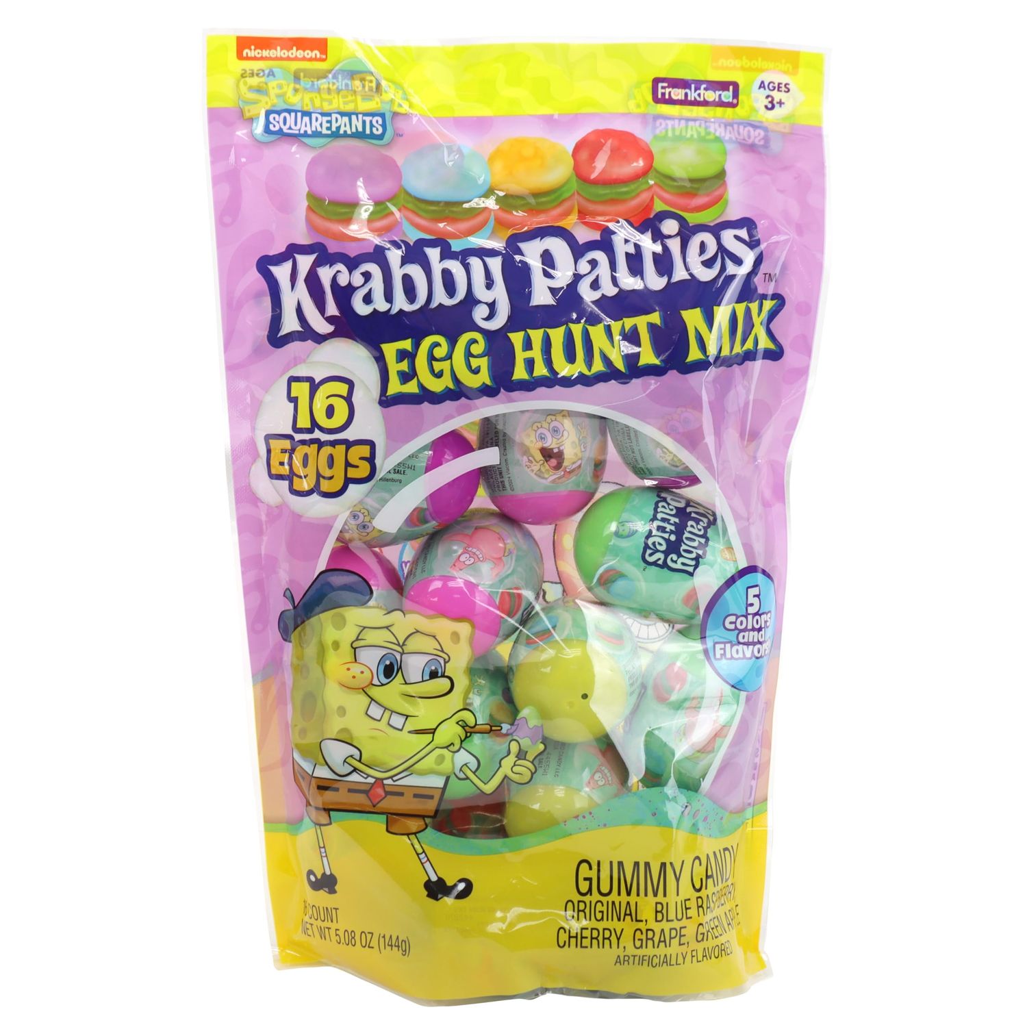 SpongeBob SquarePants Krabby Patties Easter Egg Hunt Mix, 16 Plastic Eggs with Gummy Candy, 5 Flavors, 5.08 oz, Easter Basket Fillers