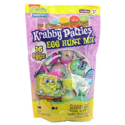 SpongeBob SquarePants Krabby Patties Easter Egg Hunt Mix, 16 Plastic Eggs with Gummy Candy, 5 Flavors, 5.08 oz, Easter Basket Fillers