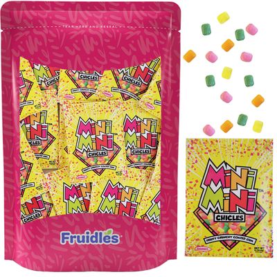 Fruidles Mixed Fruit Flavors Mini Chiclets Gum, Square Chicle Gum Tabs, Crunchy Candy Coated Gum, Candy Buffet Treats, Gluten-Free (6-Pack)