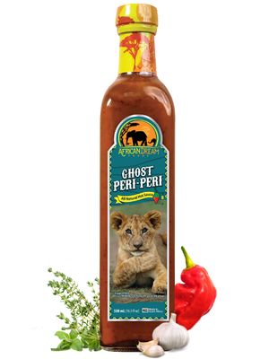 Ghost Peri-Peri Hot Sauce by African Dream Foods All-Natural Spicy Piri-Piri Sauce with African Ghost Peppers Vegan, Non-GMO, Gluten-Free Big Chef&#39;s Bottle, 16.9 fl oz