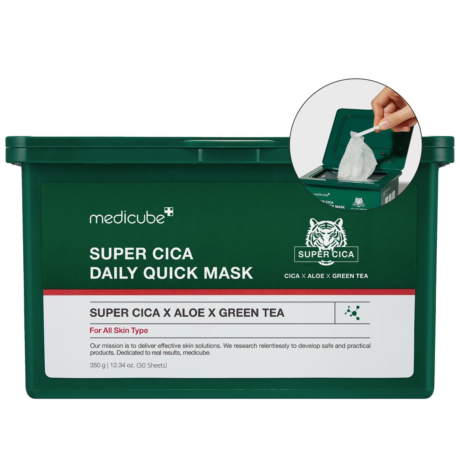 medicube Super Cica Daily Quick Facial Masks (30 Sheets) - 60-Second Soothing &amp; Hydrating Facial Mask with 88% Cica, Instant Cooling &amp; Moisturization - 100% Vegan Certified, Korean Skincare