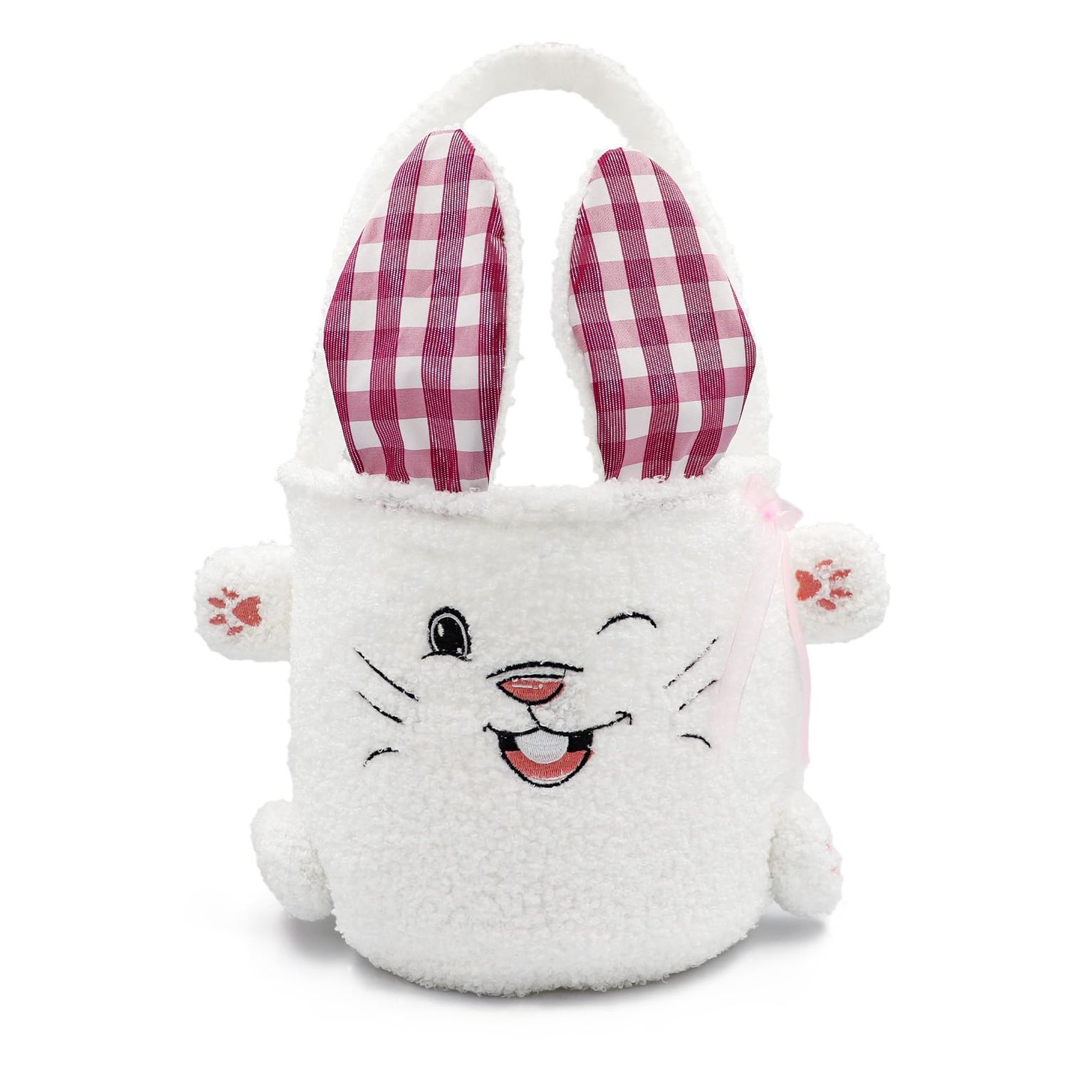 Lamyba Easter Baskets for Kids Plush Bunny Basket Egg Buckets Rabbit Bucket Tote for Easter Egg Hunts Decorations Candy Gifts Storage