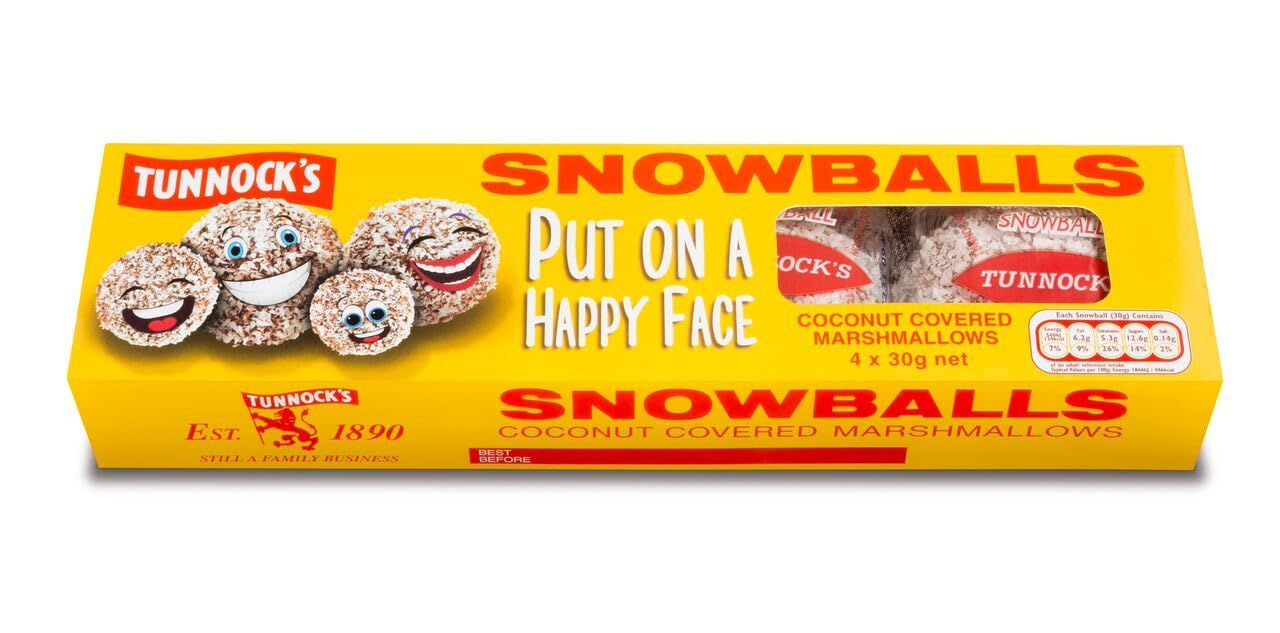 TUNNOCK&#39;S Snowballs - Coconut Covered Marshmallows 4 Pack 120g (4.2 oz)