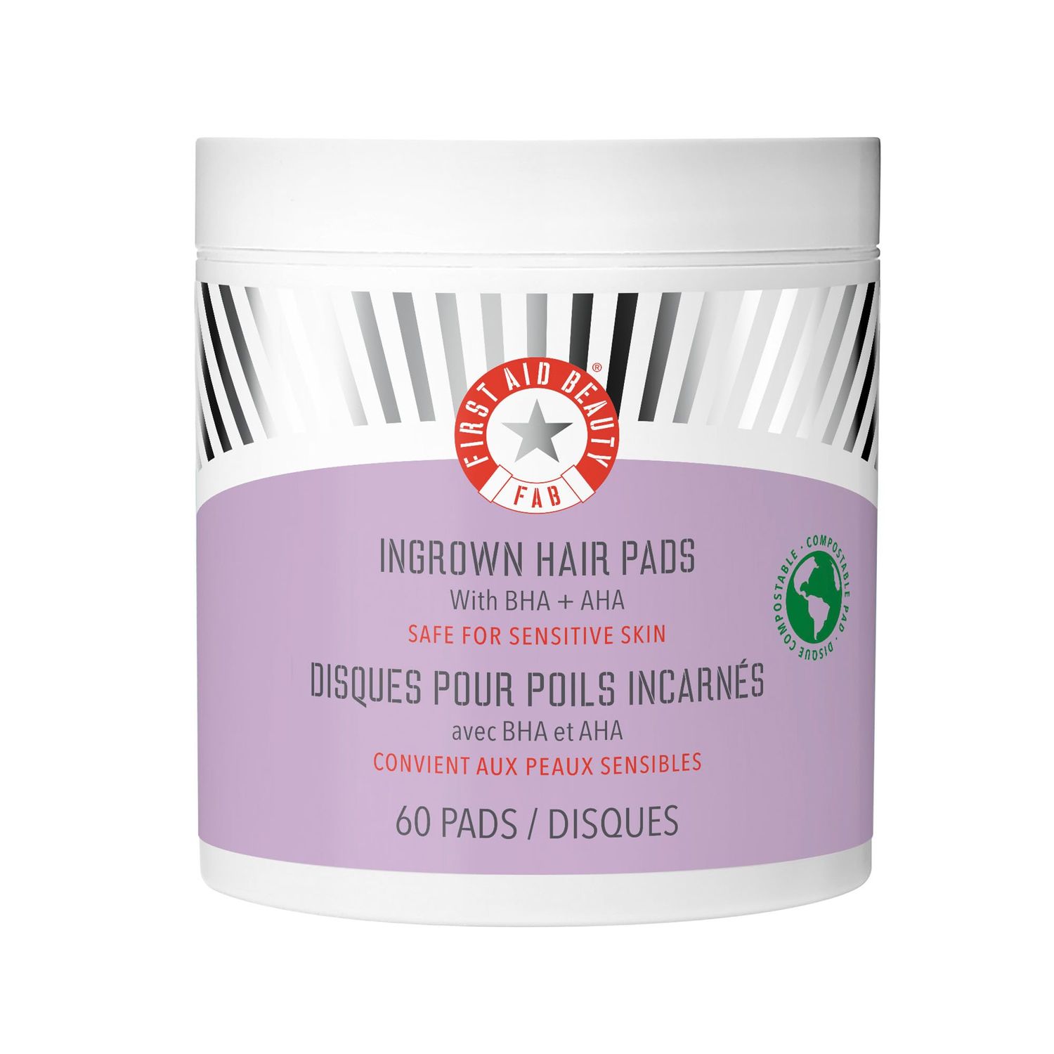 First Aid Beauty - Ingrown Hair Pads with BHA AHA - Aftershave Treatment Pads to Help Prevent Razor Bumps for Men &amp; Women - Exfoliate Underarms &amp; Bikini Area - Compostable for Daily Use - 60 Pads