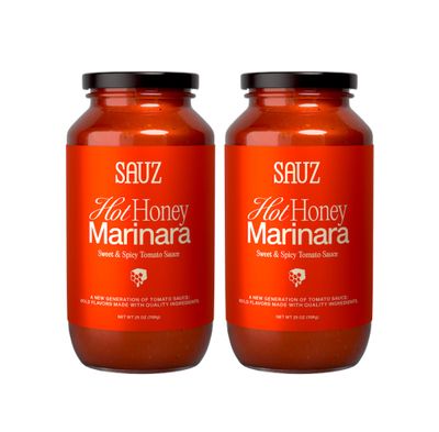 Hot Honey Marinara Pasta Sauce, 25 Oz Jar (2-Pack), Sweet &amp; Spicy Tomato Sauce, Gluten-Free, Non-GMO, Multi-Use, Clean Ingredients - Small Batch Tomato Sauce