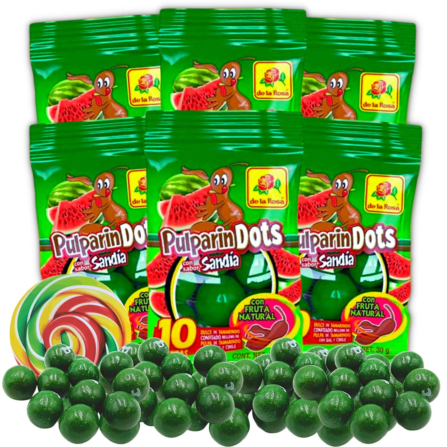 Sweetzo - Sour and Sweet Watermelon Pulparindo Mexican Candy, Bite Size Tamarind Pulp Candies Individual Single Serving On the Go Bags, Hard Shell Soft Filled Center, Pack of 6