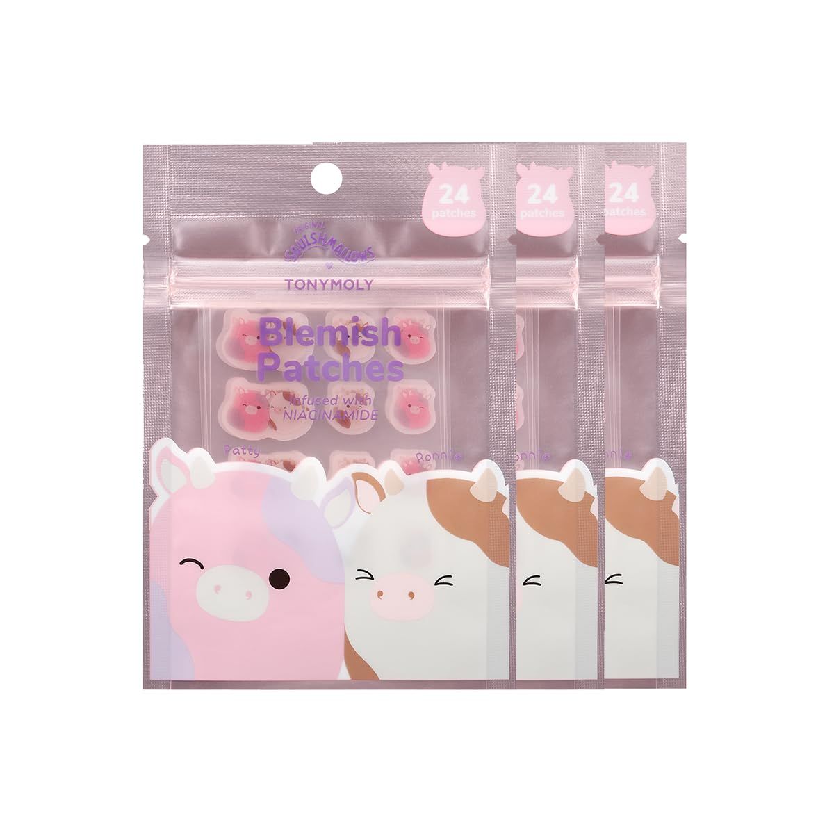 TONYMOLY x Squishmallows Easter Basket Stuffer Patty Ronnie Blemish Patches - Niacinamide infused Hydrocolloid pimple patches, 24 Patches (Set of 3)