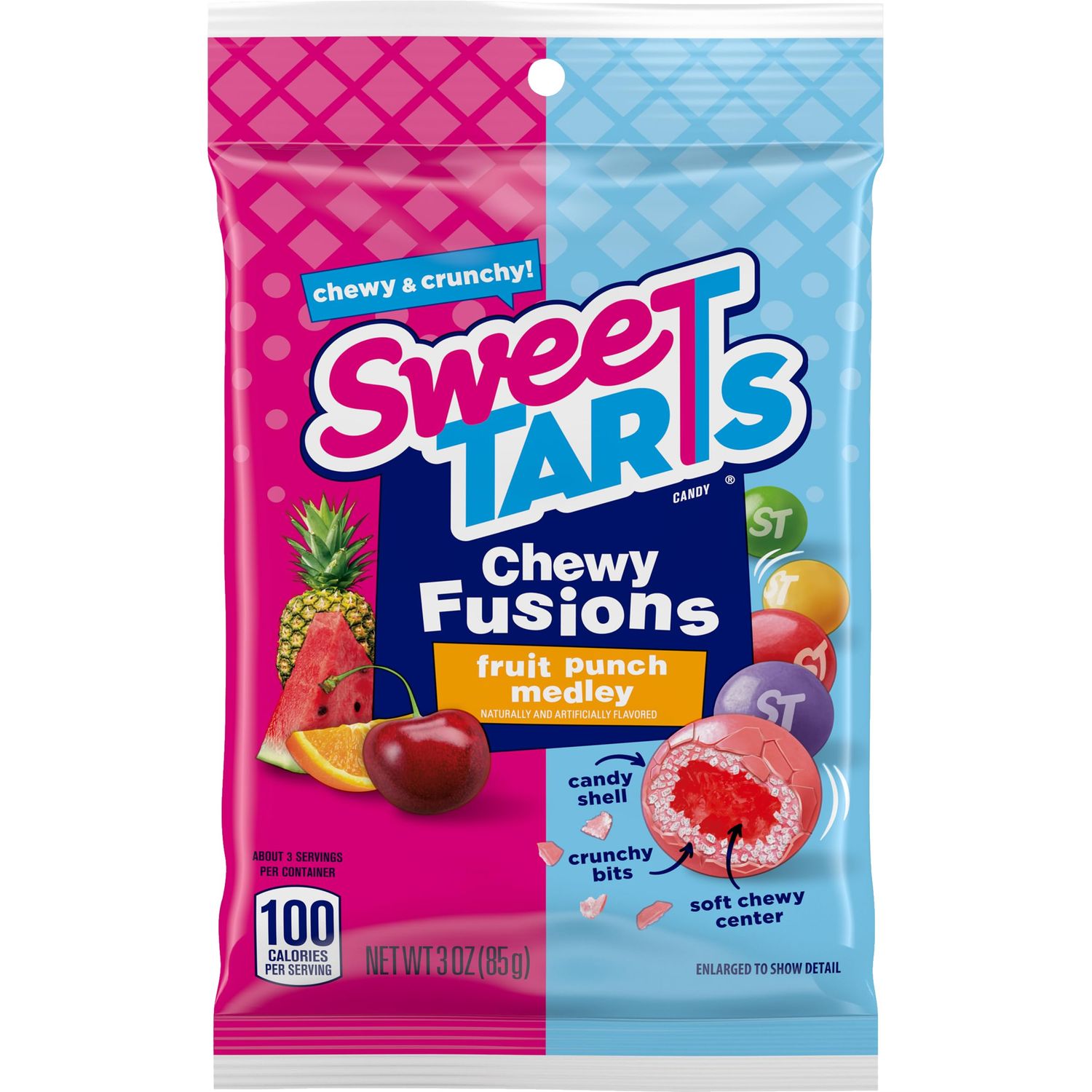 SweeTARTS Chewy Fusions Candy, Fruit Punch Medley, Sweet and Tart, 3 Ounce
