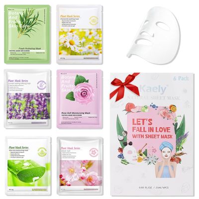 Kaely 6 Pack Variety Sheet Masks, Spa Party Face Masks for Kids Skin Care Set, Facial Mask Skincare Korean, Moisturize Nourish for All Skin Types, Birthday Gifts for Women Men Girls, Set04