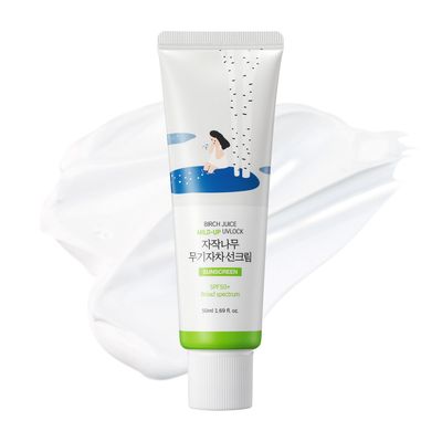 ROUND LAB Birch Juice Mild-up Sunscreen UV LOCK 1.69 Fl Oz SPF 50 broad spectrum, Mineral Zinc Oxide, for Sensitive Skin, Control Oil and Sebum, Ocean Friendly-Reef Safe, Korean Sunscreen