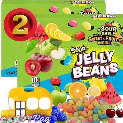 (PACK OF 2) War Jelly Beans Head Sour Outside, Sweet &amp; Fruity Inside - One Resealable Candy ZipBag from Think Candy Included (Jelly Beans)