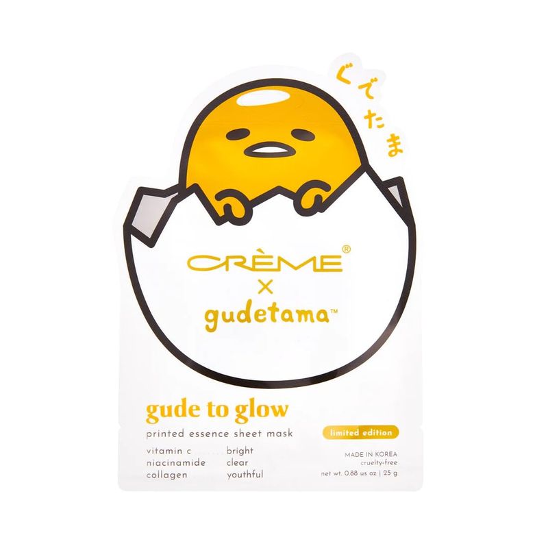 The Crme Shop Gudetama Glow Sheet Mask (3 Count) Vitamin C, Niacinamide, Collagen, Brightening, Oil Control &amp; Revitalizing Youthful Glow