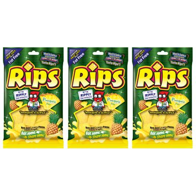 Rips Bites Pineapple 4 Ounce Bag, Pack Of 3, Bite-Size Licorice Pieces In Snack Mass Packaging
