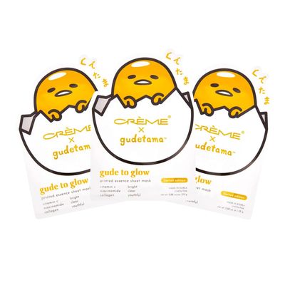 The Crme Shop Gudetama Glow Sheet Mask (3 Count) Vitamin C, Niacinamide, Collagen, Brightening, Oil Control &amp; Revitalizing Youthful Glow