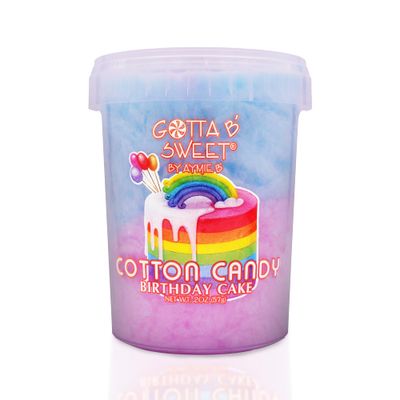 Gotta B Sweet Birthday Cake Flavored Cotton Candy - 2 oz Reclosable Jar - Blue, Pink and White - Birthday Party Treats for Kids