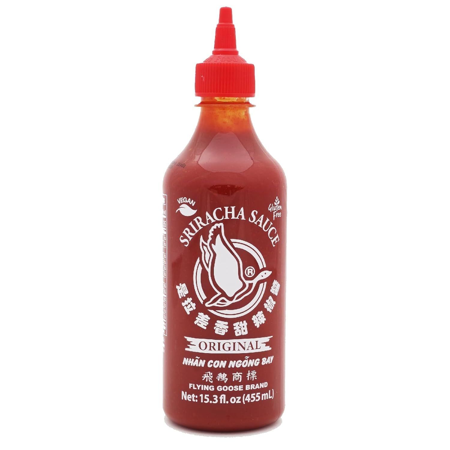 Flying Goose Sriracha Hot Sauce, 15.3 oz (455ml), Original Flavor, Thailand Sweet Chili Sauce, Gluten-Free &amp; Vegan, Pack of 1