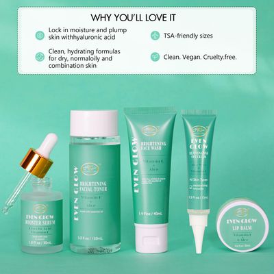 Valentines Day Gifts for Women Skin Care Gift Set, Vitamin C Trial Value Kit, Travel Friendly Face Wash/Cleanser, Serum, Facial Toner, Lip Balm, Eye Cream,Vegan