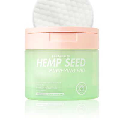 LALARECIPE Hemp Seed Purifying Facial Pads - Korean Toner Pads with 83% Hemp Seed Extract &amp; 5% PHA - Gentle Exfoliating &amp; Hydrating Skincare for Sensitive &amp; Troubled Skin (70 Pcs)