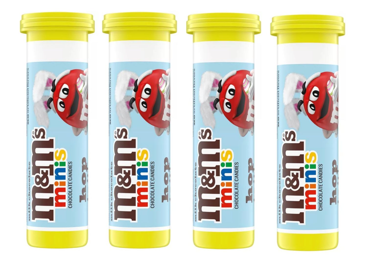 MM Mini Tubes - Pack of 4 - Delicious Candy Covered Chocolates - Easter Designs - Perfect for Easter Baskets - Great for Sharing with Friends and Family