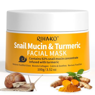 Snail Mucin Turmeric Anti Aging Mask, Snail Power Repairing Mask Korean Face Skin Care Eliminates Dullness Reduces Blemishes Repairs Damaged Restores Youthful Glow,Gifts for Him or Her 3.52 oz