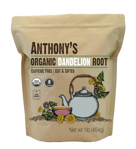 Anthony&#39;s Organic Dandelion Root, 1lb, Gluten Free, Non GMO, Cut &amp; Sifted