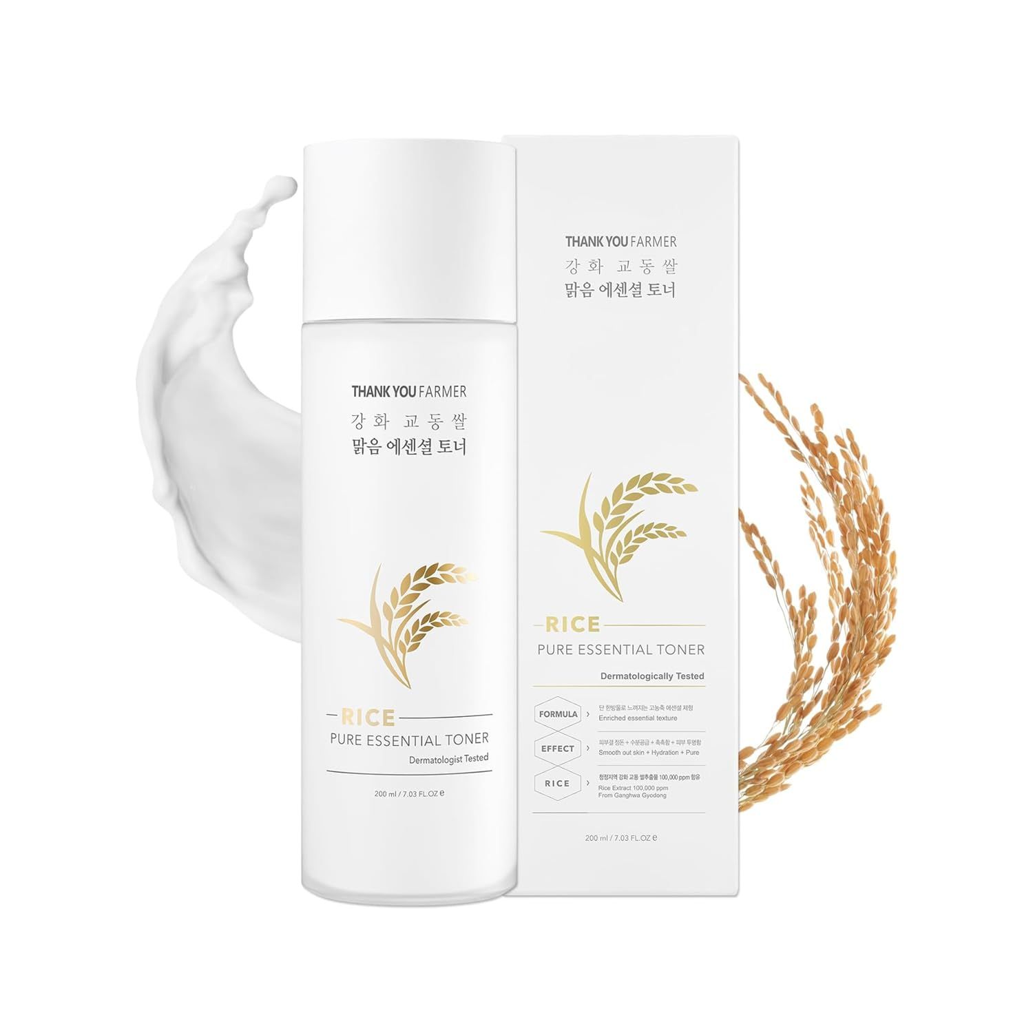 THANKYOU FARMER Rice Pure Toner - Hydrating K-Beauty Face Milk with Niacinamide &amp; Centella - Vegan Korean Skincare for Men &amp; Women, All Ages - Natural Toner for Dry, Sensitive Skin (7.03 oz)