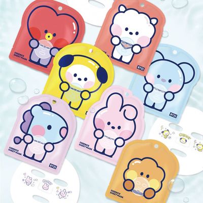 BT21 Minini Essence Full Face Facial Mask Sheet - Ampoule type essence for all skin conditions. Nature Made Fresh Packaging Korean Face Mask 7 types of skin care for each character (SHOOKY)