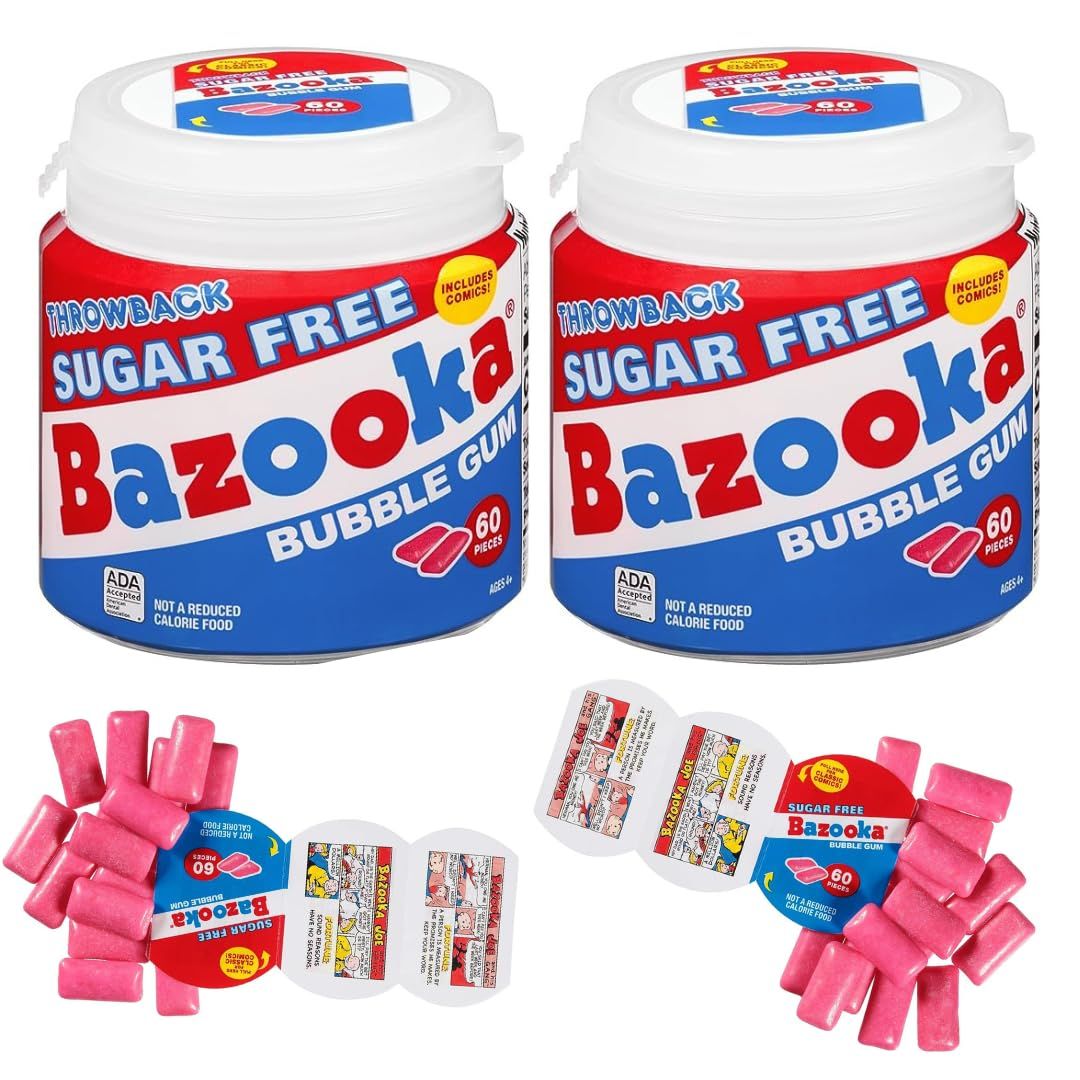 Bazooka SUGAR FREE Bubble Gum - 60 Ct, To-Go Cup - Gift Pack of 2 by Lyza&#39;s Sweets &amp; Treats