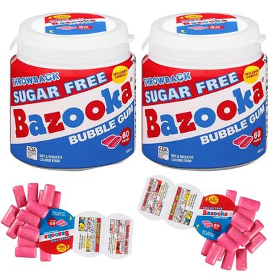Bazooka SUGAR FREE Bubble Gum - 60 Ct, To-Go Cup - Gift Pack of 2 by Lyza&#39;s Sweets &amp; Treats