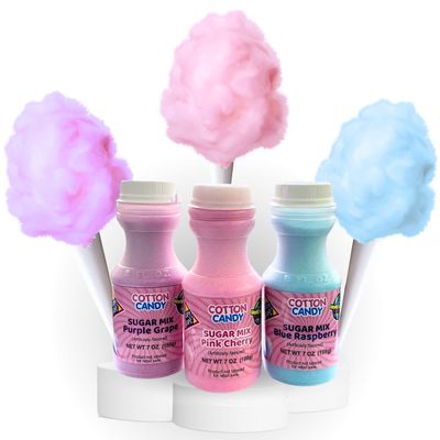 Lupy Lups! Sugar Mix Kit Floss Sugar w -3 Plastics Jars of 7oz Blue Raspberry, Purple Grape &amp; Pink Cherry- Create Fluffy Cotton Candy - Cotton Candy also floats atop beverages!