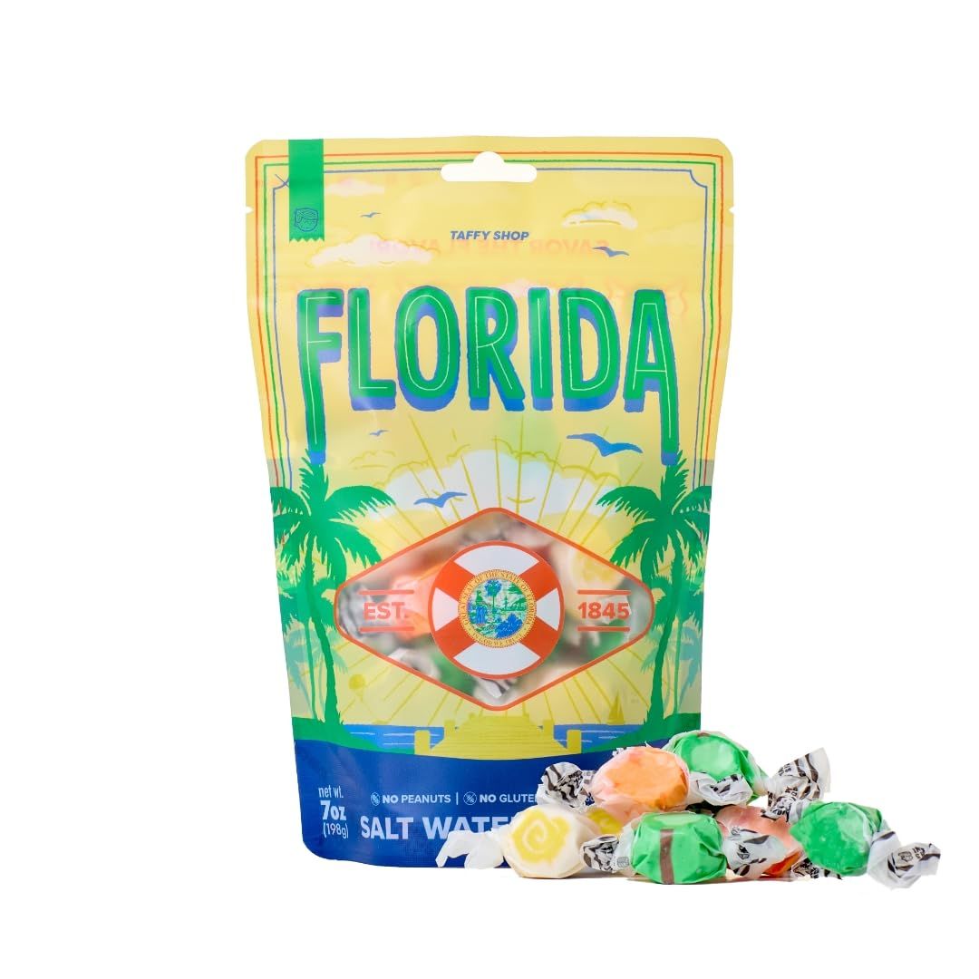 Taffy Shop Florida Salt Water Taffy -Gourmet Soft Chewy Candy, Variety Pack, Bulk Sweet Snack, Fresh Gift &amp; Gluten-Free, 35 Individually Wrapped Pieces(7oz)