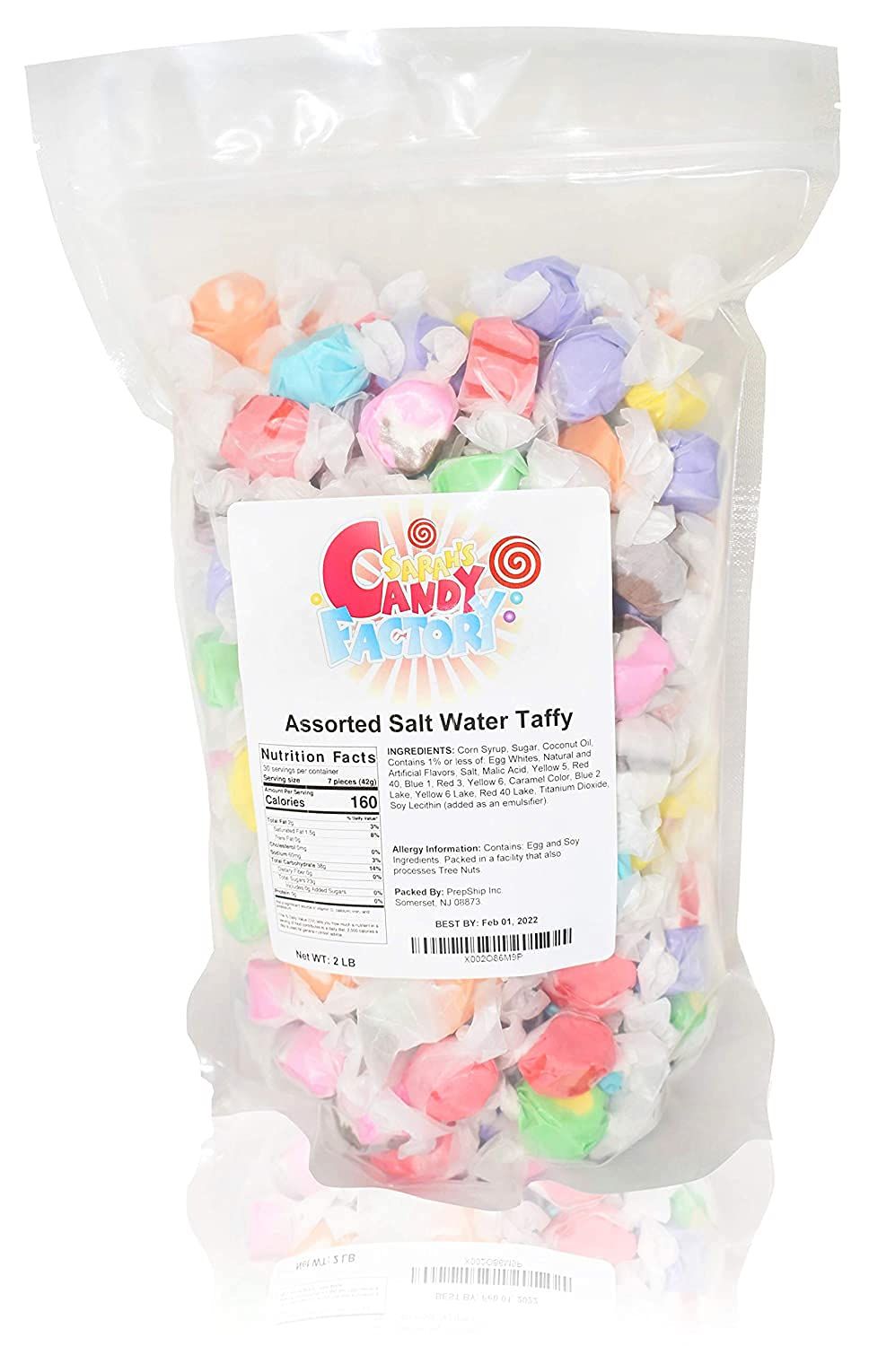 Sarahs Candy Factory Salt Water Taffy Assorted Taffy Kosher and Gluten Free in Resealable Bag, 2 Lbs