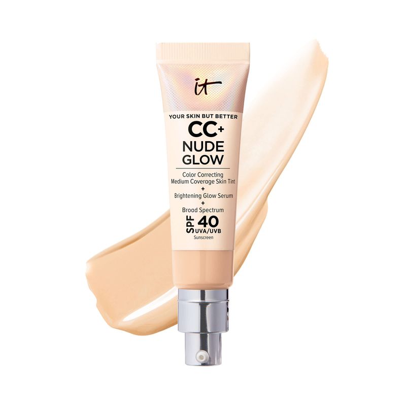 IT Cosmetics CC Nude Glow Lightweight Foundation Glow Serum with SPF 40 - With Niacinamide, Hyaluronic Acid &amp; Green Tea Extract - Light Medium - 1.08 fl oz